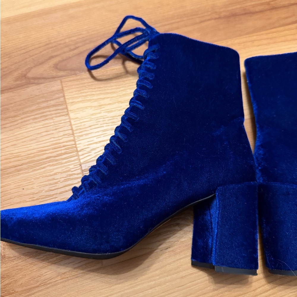 Jeffrey Campbell Royal Blue Velvet Lace Up Boots